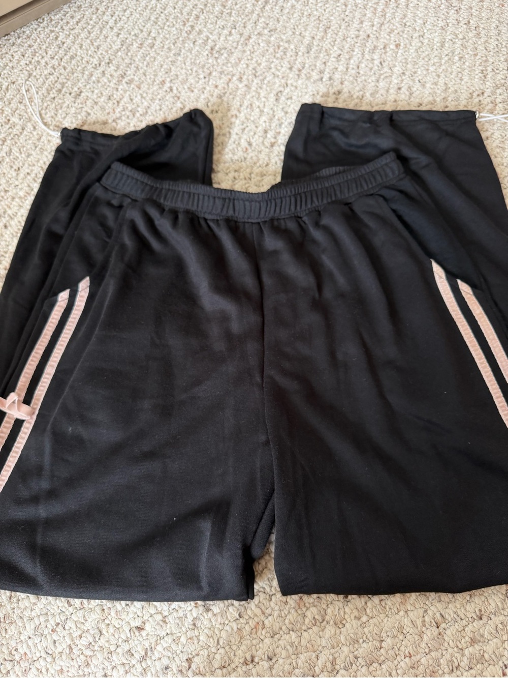 Black Track Pants with Pink Bow Trim